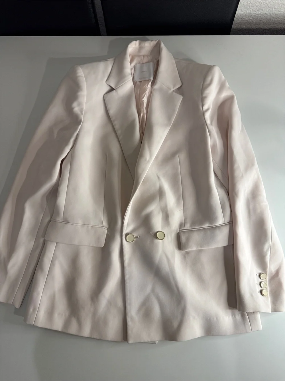Mango Pale Pink Double-Breasted Blazer with Gold Buttons - Picture 1 of 3